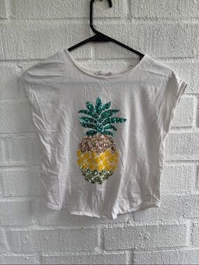 Gap Sequins White Pineapple Crop Top sz XL